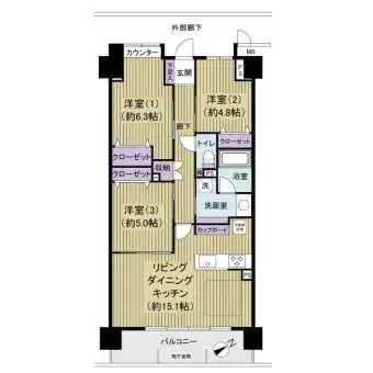 ３ＬＤＫ、７０m2、南東向き、室内新規リフォーム予定
