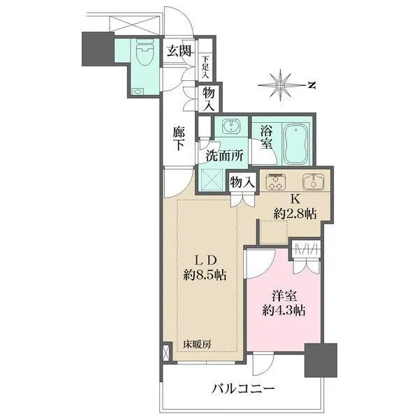 パークハウス清澄白河タワー 専有面積41.36m2、8階部分、西向き、LD部分に床暖房設置