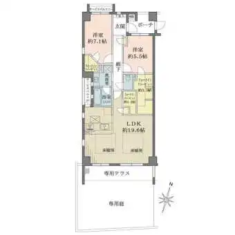 ウォークインクロゼット2カ所あり（3.3帖・1.2帖）