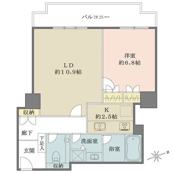 西早稲田パークタワー 3階部分の西向き住戸。LD・洋室ともにバルコニーに面し陽当り良好。洋室の他、廊下にも収納有り。