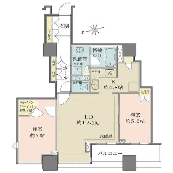 シティタワー高輪 全室が窓に面した2LDKタイプのお部屋です。洋室（約7帖）にはウォークインクローゼットがございます。