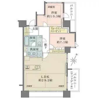 専有面積105平米超、全居室7帖以上のゆとりある住空間が魅力。角住戸につき、陽当り・通風良好です。