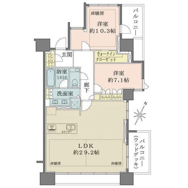 プラウド大阪城 専有面積105平米超、全居室7帖以上のゆとりある住空間が魅力。角住戸につき、陽当り・通風良好です。