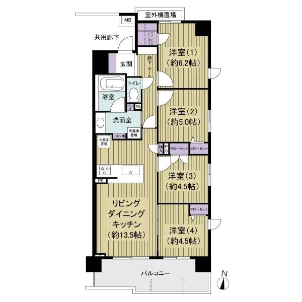 サンクレイドル新小岩 縦に４部屋並ぶファミリータイプの４LDK