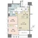 プレミスト東銀座築地 Edge Court 廊下部分が短く、住空間が確保された間取り。バルコニーに面するLDは床暖房付き。全居室に収納有り。