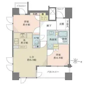 全居室がバルコニーに面し、陽当り・通風良好で開放的。キッチンはL字型で、作業動線が良好です。