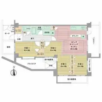 4LDK、77.40m2、角住戸