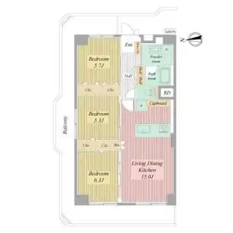 3LDK、三方角住戸となります
