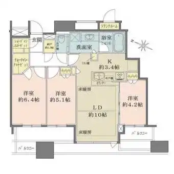 全居室に開口部のある3LDKタイプ。納戸、ウォークインクローゼット、シューズインクローゼット有り。
