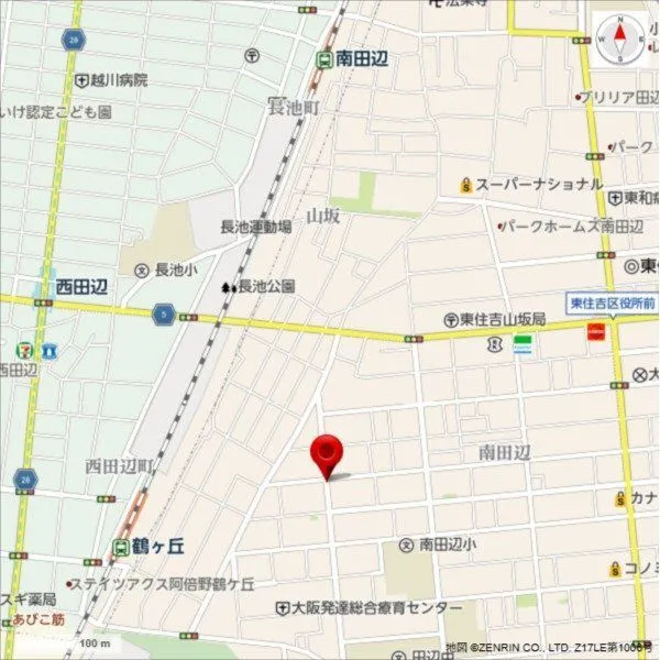 大阪市東住吉区南田辺2丁目 地図