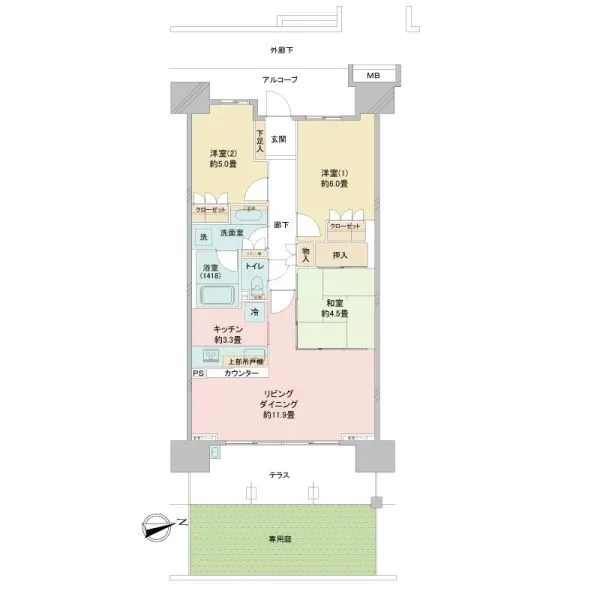グランシンフォニアEAST 約15.50m2の専用庭付　月額470円