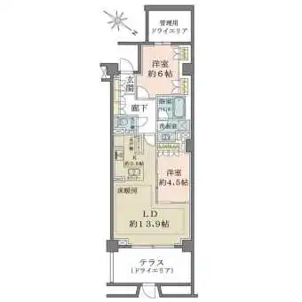 2750mmの天井高とテラスの開放感が特徴のお部屋です。