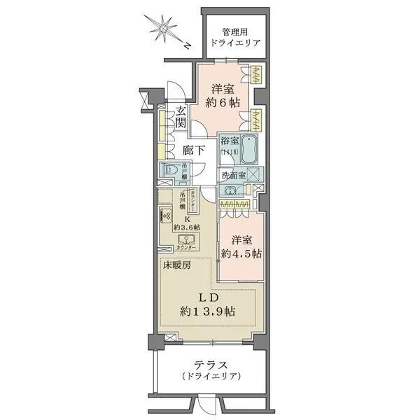 ザ・パークハウス諏訪山 2750mmの天井高とテラスの開放感が特徴のお部屋です。