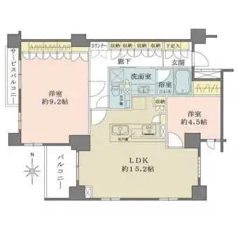 角部屋につき、陽当り・通風が確保しやすい住戸です。各所に収納があり、居住スペースを有効活用できます。