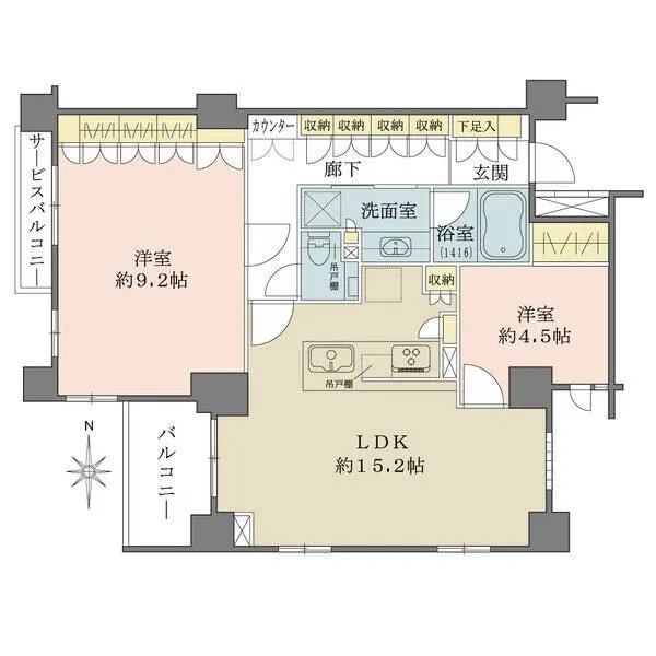 クレヴィア御所西 角部屋につき、陽当り・通風が確保しやすい住戸です。各所に収納があり、居住スペースを有効活用できます。