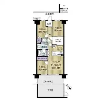 専有面積７４．４２m2の３LDKタイプ
