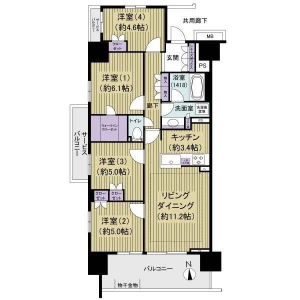 ルフォン扇大橋 9階部分、角部屋住戸