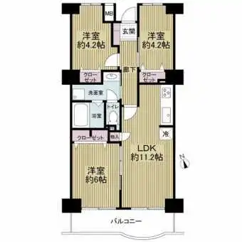 3LDK、専有面積60.30m2のお部屋です♪