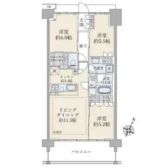 リビングダイニング、各洋室の天井高は２．５ｍです。