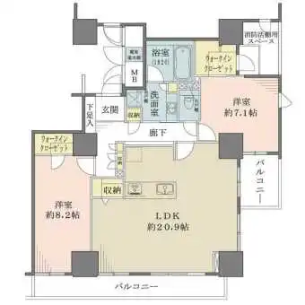 ウォークインクローゼット、LD内収納など収納豊富です。浴室は1620サイズ。2面バルコニー有り。