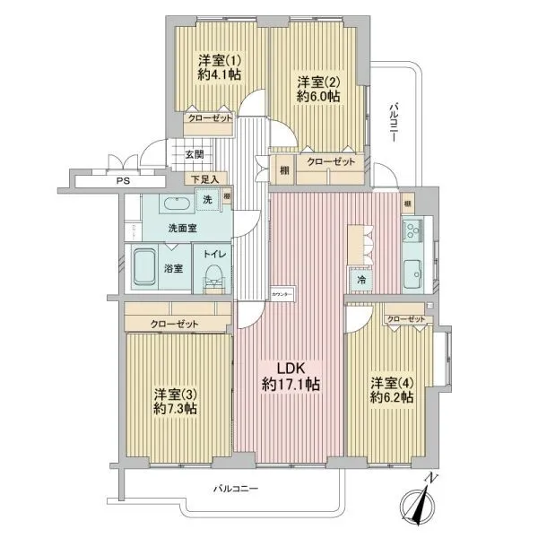 港南台せきれい２号棟 93.12m2の4LDK