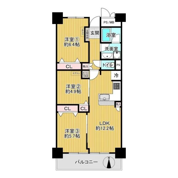 八戸ノ里第三ガーデンハイツB棟 間取図