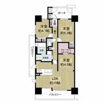 3LDK、71.5m2のお部屋でございます。