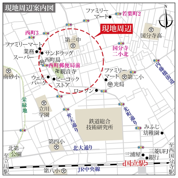 国分寺市西町２丁目 現地周辺図です。