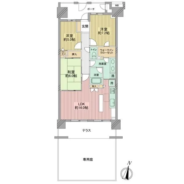 グレーシアパーク湘南平塚オーシャンコート 南向き、専用庭33.50m2つきの住戸です。