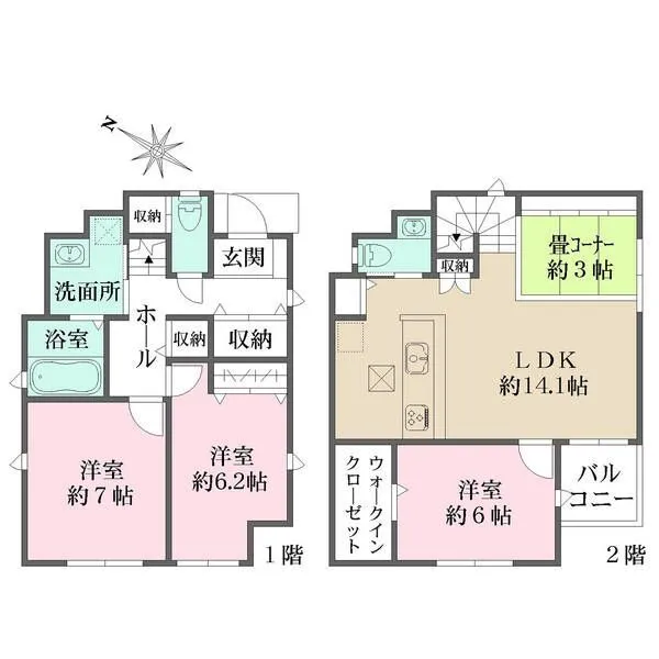 横浜市保土ケ谷区鎌谷町 約14.1帖のリビング横には約3帖の畳コーナーがあり、小さなお子様が遊ぶスペースとして活用できます。