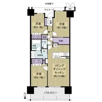 75.07m2　南向き住戸