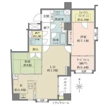 南・東角住戸につき、陽当り良好。ウォークインクローゼットやトランクルームなど、収納が充実しています。