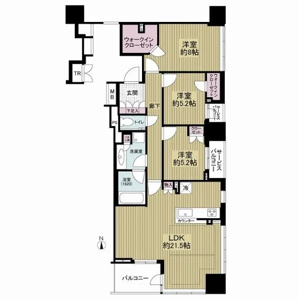 クレヴィアタワー御堂筋本町 95m23LDKのゆったりとした間取りです
