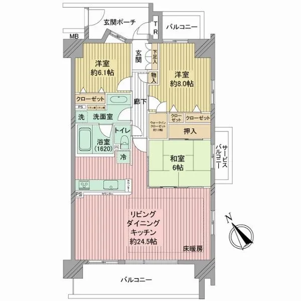 リーデンススクエア相模原 専有面積約「97.00m2」3LDKの間取りプラン