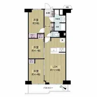 専有面積61.60m2の3LDK