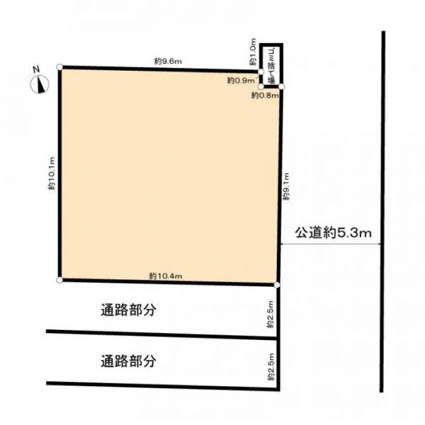 西東京市芝久保町1丁目 東側約5.3mの公道、敷地南側は隣地通路部分約5.0mございます。