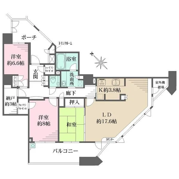 プライマルシティ 玄関ポーチ面積：11.32m2、室外機置場面積：4.00m2