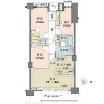 横長LDのため開口部が広く、自然光がたっぷり入ります。ウォークインクローゼットなど収納豊富です。