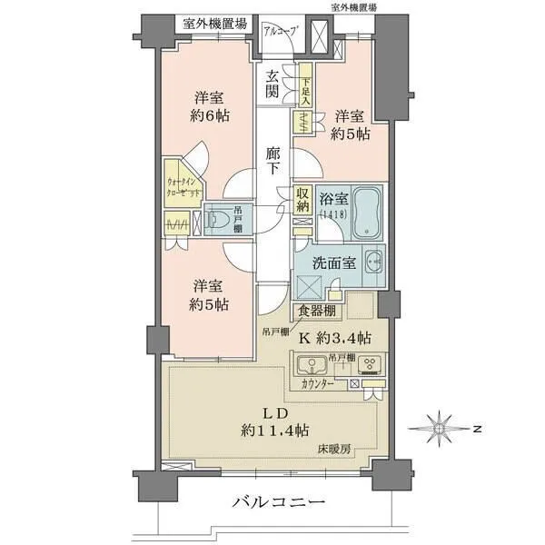 ザ・パークハウス東十条フレシア 横長LDのため開口部が広く、自然光がたっぷり入ります。ウォークインクローゼットなど収納豊富です。