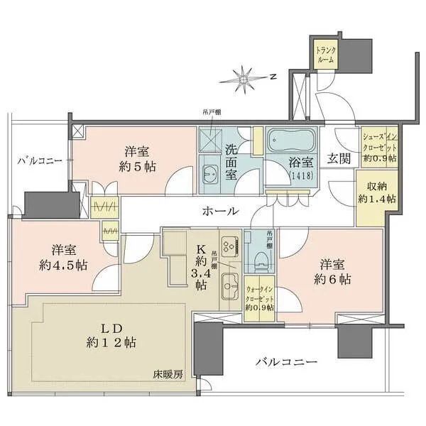 パークシティ中央湊ザ タワー 3LDK＋WIC＋SIC＋S（納戸）＋TR（トランクルーム）