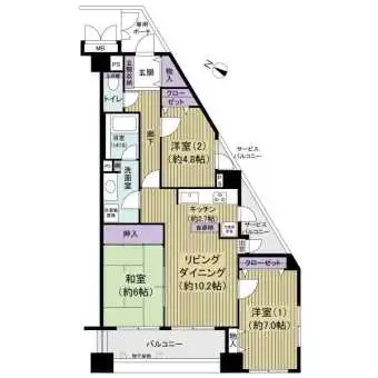 専有面積約75m2、3LDKのお部屋です