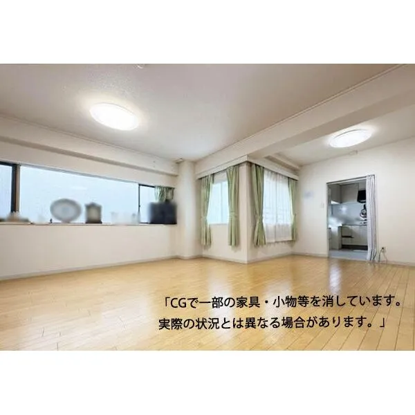 たのもきシャルム 南向き18帖LDK。二面採光が開放感を演出する明るい住空間です※家具消し加工済み
