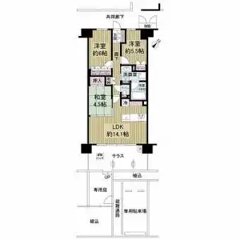 3LDK、専有面積68.42m2、専用庭、専用駐車場付きです♪