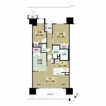 3LDK、専有面積68.72m2のお部屋です♪
