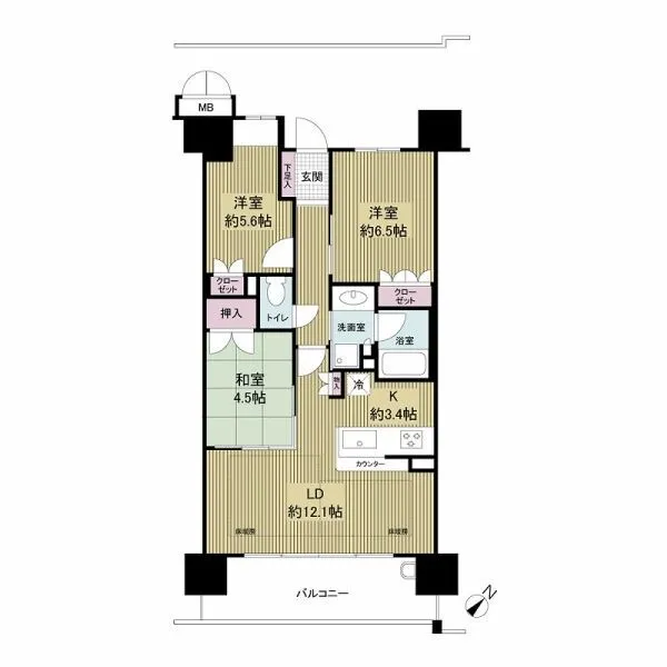 ローレルスクエア守口 3LDK、専有面積68.72m2のお部屋です♪