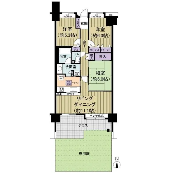 ティアラシティ 3LDK　南向き　71.92m2