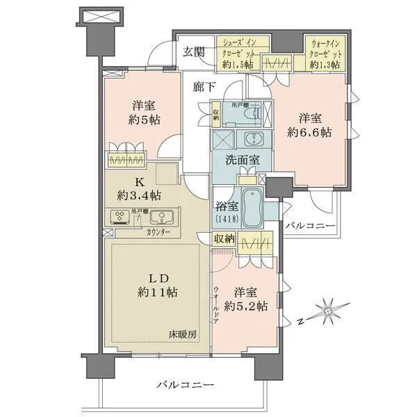 プラネスーペリア石神井公園 陽当り・通風・眺望良好な最上階7階部分の角住戸。LDKと隣室は一体利用可能です。全居室に収納付き。