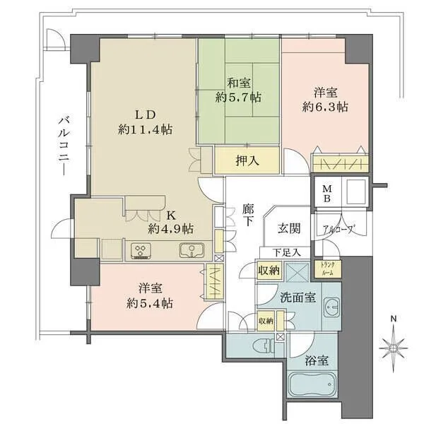 ライオンズマンション大阪スカイタワー 室内随所に収納が設けられた、ゆとりある住まい。キッチン背面に、配膳や片付けに便利なカウンター有り。