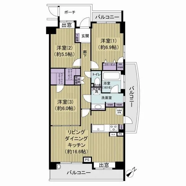 ハイホーム八千代緑が丘 専有面積８０．４０m2の３LDKタイプ