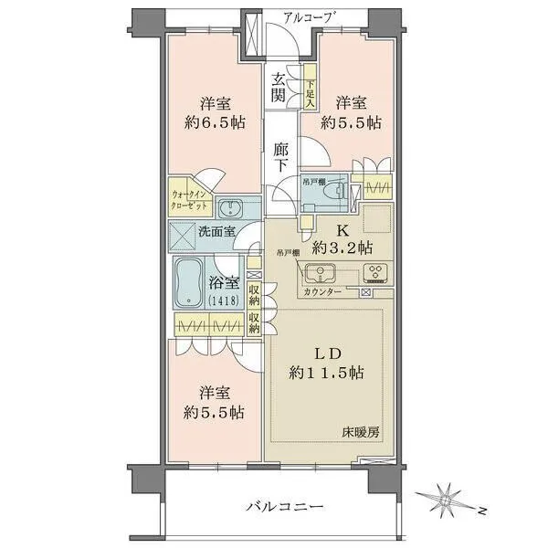 ザ・パークハウス杉並和田 LD部分に床暖房が搭載されています。約0.8帖のウォークインクローゼットなど、全居室に収納付きです。